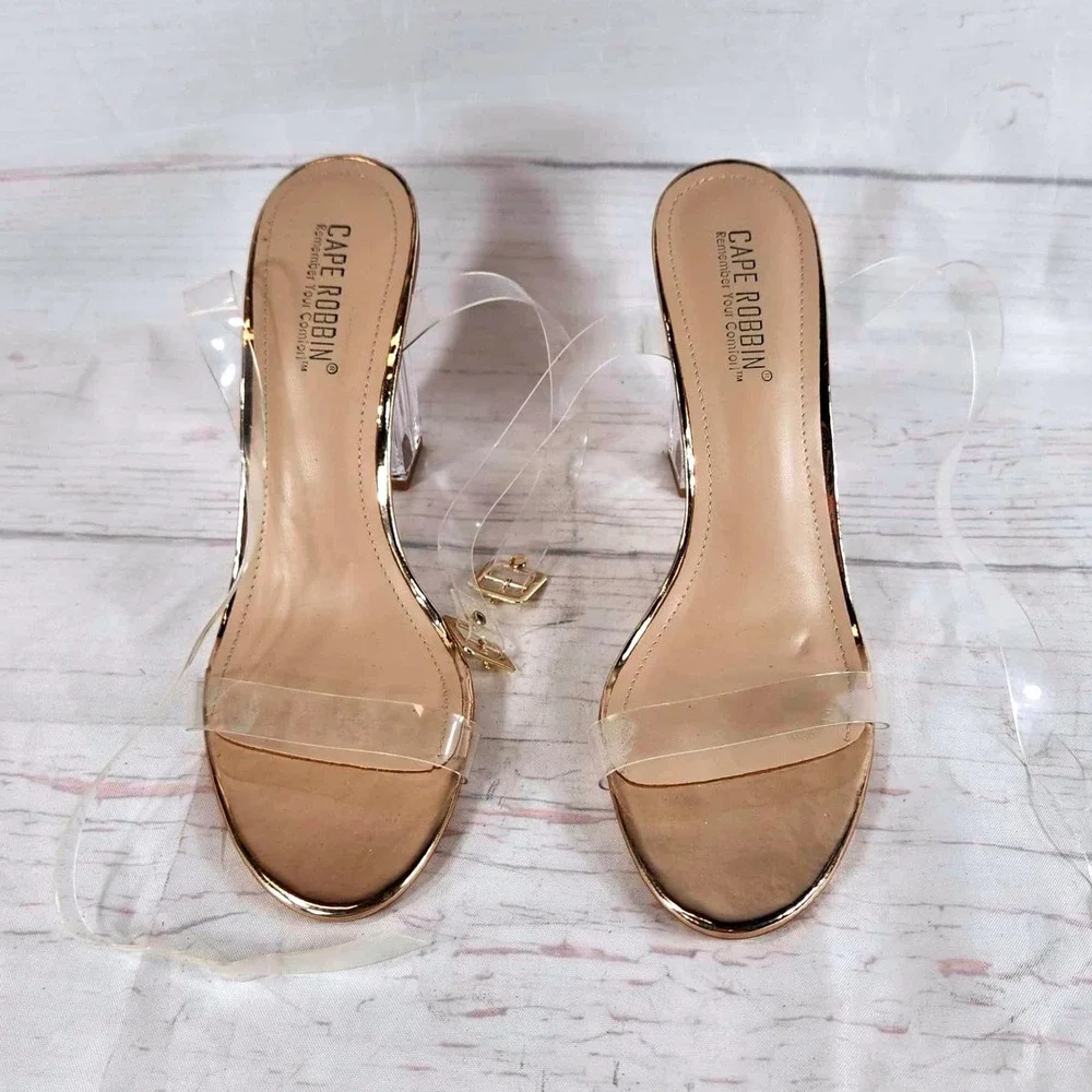 Cape Robbin Lucite Clear Strappy Block Chunky Heels - Women's Size 10M